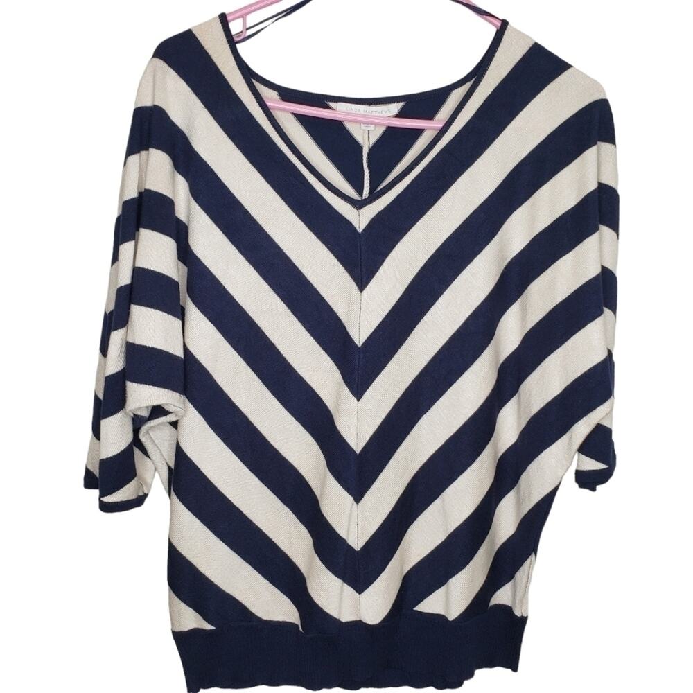 Linda Matthews Chevron Striped Sweater Large